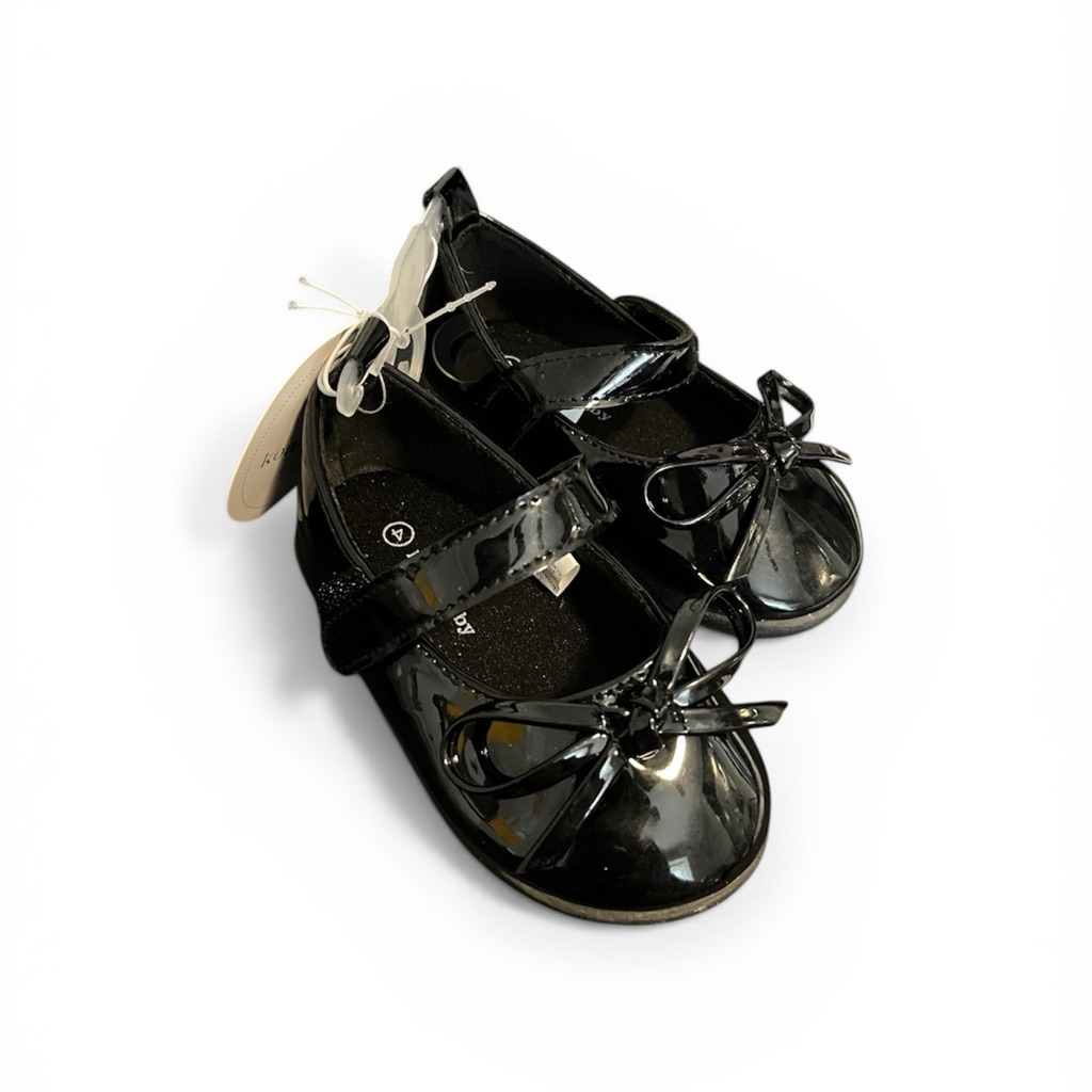 Koala Toddler Girls Black Patent Leather Strapped Mary Jane’s With Bow Accent